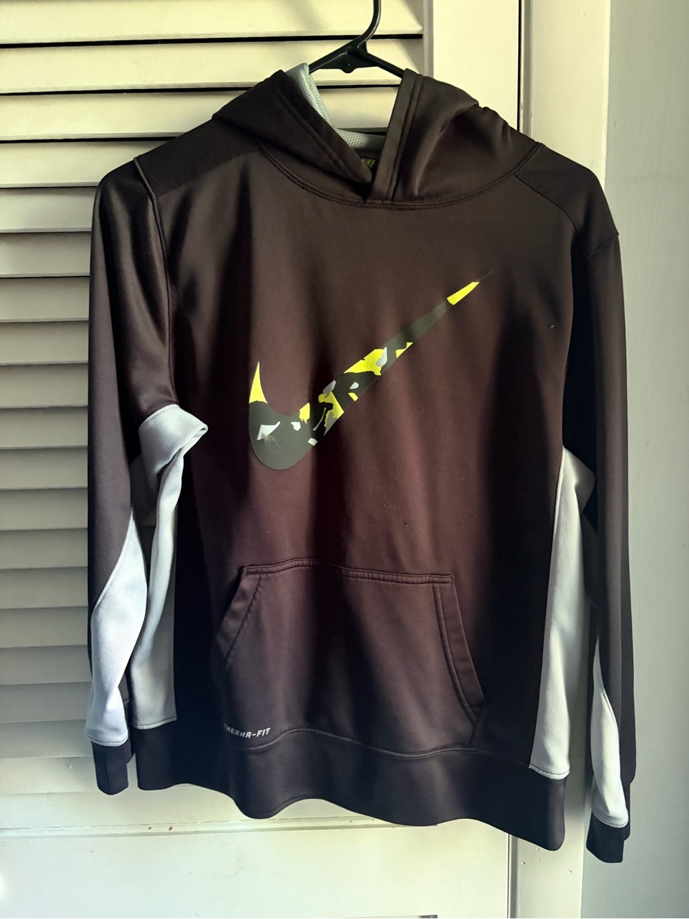 Nike Black & Gray Hoodie with Yellow Camo Swoosh